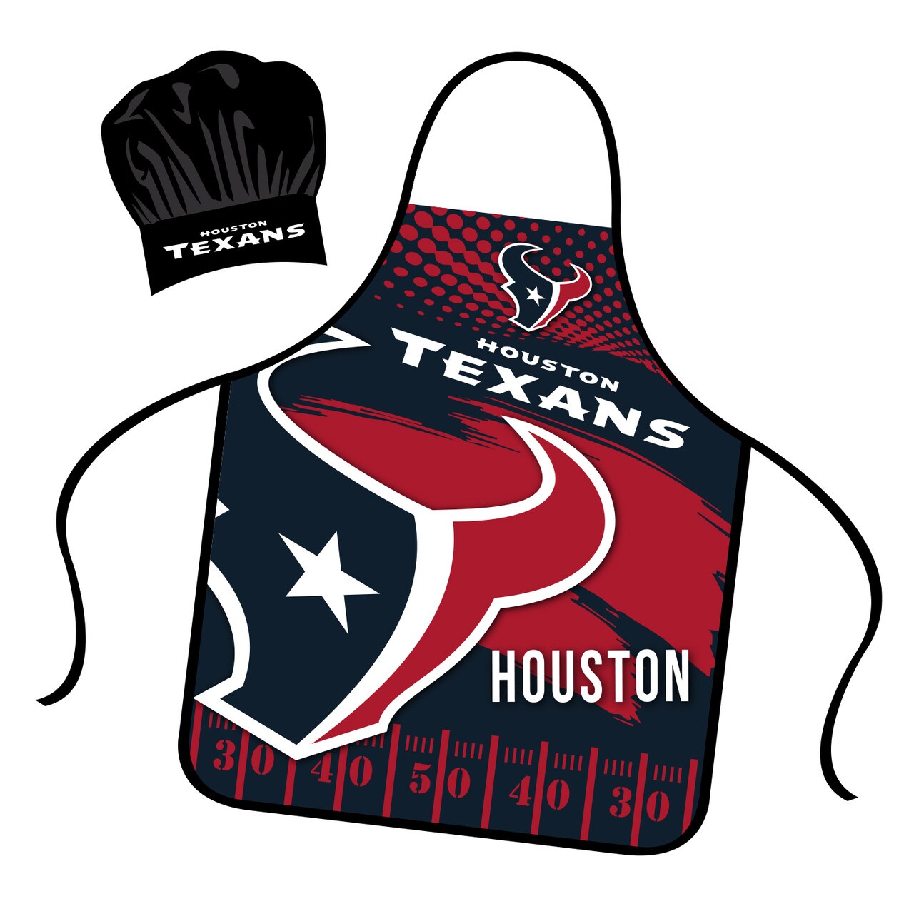 Mojo Licensing Houston Texans Apron Chef Hat Set Full Color Universal Size Tie Back Grilling Tailgate BBQ Cooking Host